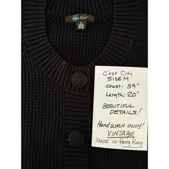 Summer Coastal Vintage Black Knit Sweater Covered Buttons. VGC - Picture 1 of 5
